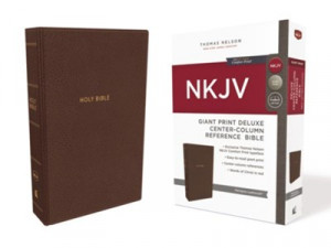 0785217789 | NKJV Giant Print Deluxe Center-Column Reference Bible Mahogany Leathersoft