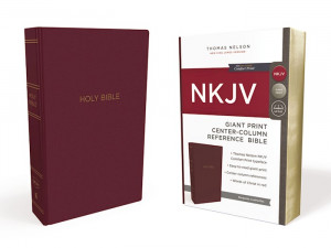 0785217711 | NKJV Giant Print Center Column Reference Bible Burgundy Leather-Look