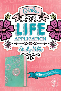 1496445384 | NLT Girls Life Application Study Bible Teal/Pink Flowers LeatherLike