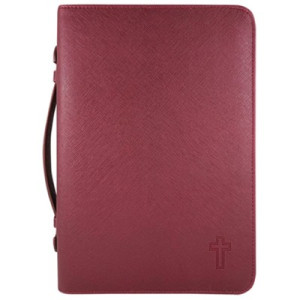812839025679 | Cross Bible Cover, Textured Leather-look Bible Cover Burgundy Largeher
