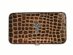 6006937097711  | Wallet Croc Croc Wallet with Embossed Cross, Brown