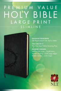 NLT Premium Value Large Print Slimline Bible-Onyx Crown LeatherL