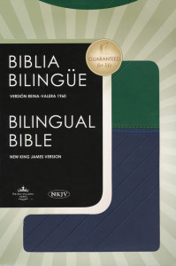 1602554447 | Biblia Bilingüe RVR 1960-NKJV, Piel Italiana Azul y Verde (RVR 1960-NKJV Bilingual Bible,