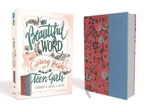 0310447232 | NIV Beautiful Word Coloring Bible For Teen Girls Cranberry/Blue Leathersoft
